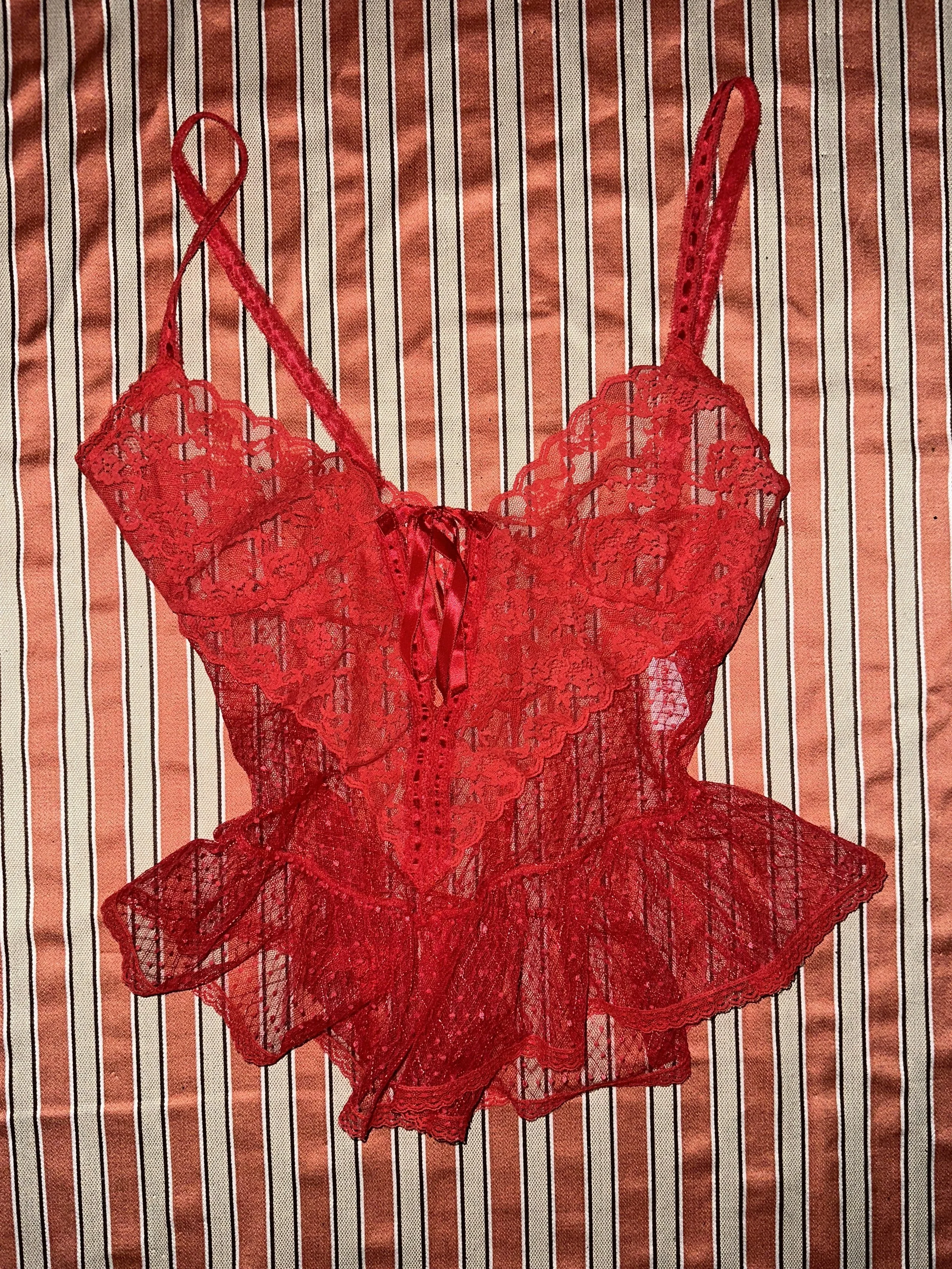 INFINITE REGRESS vintage deadstock 1970s Fredericks of Hollywood sheer cherry lingerie set