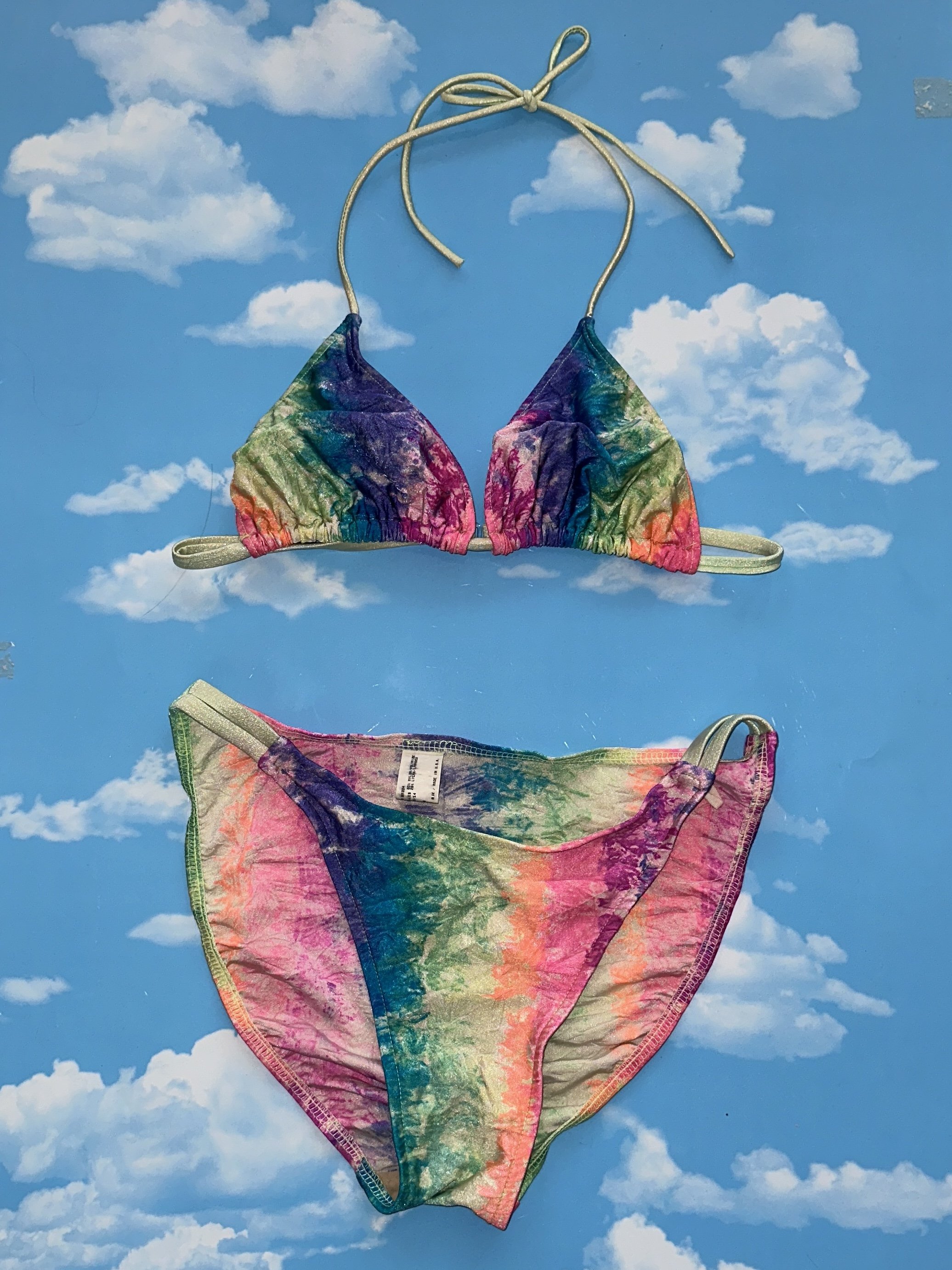 INFINITE REGRESS vintage 1990s deadstock Backflips rainbow tie-dye bikini