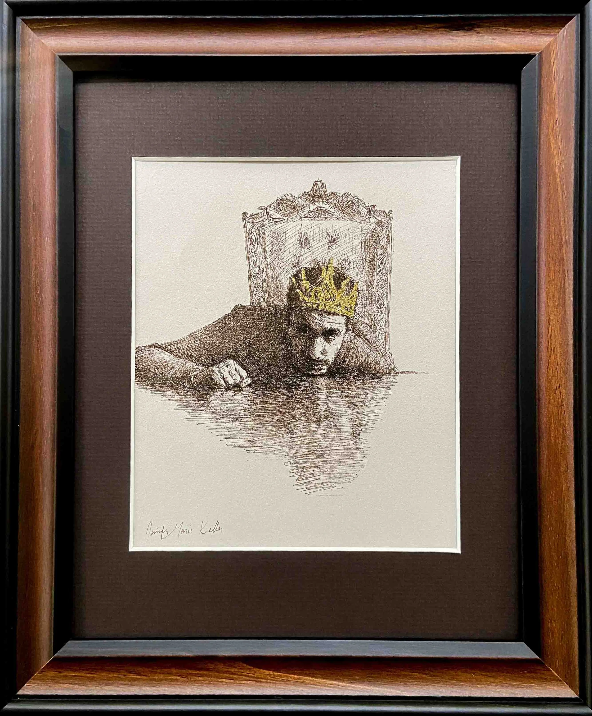 "Heavy Is The Head That Wears The Crown" pen, ink, and gold leaf on paper, 6x7 inch