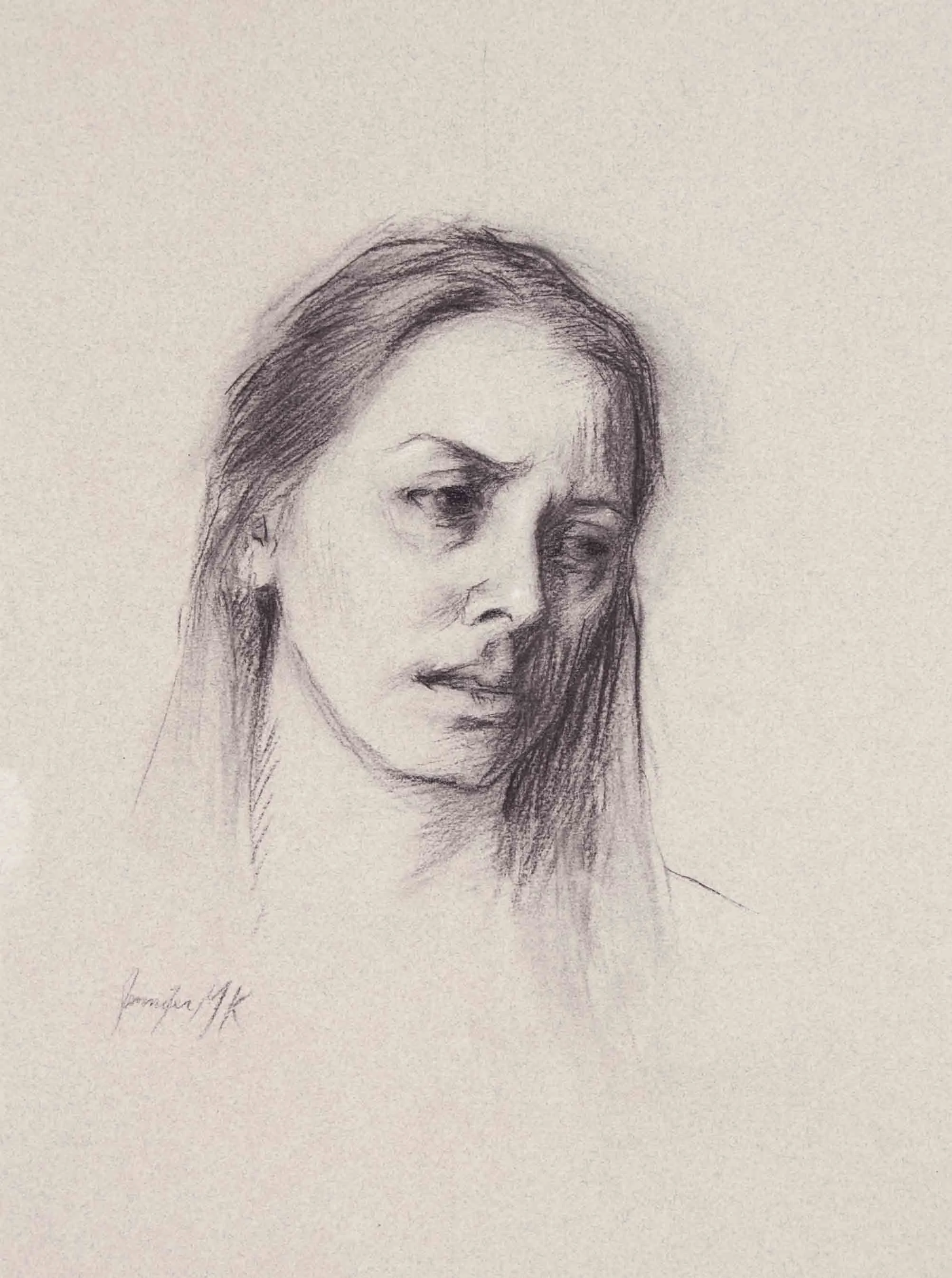 "Icarus Study" charcoal and chalk on paper, 14 inch