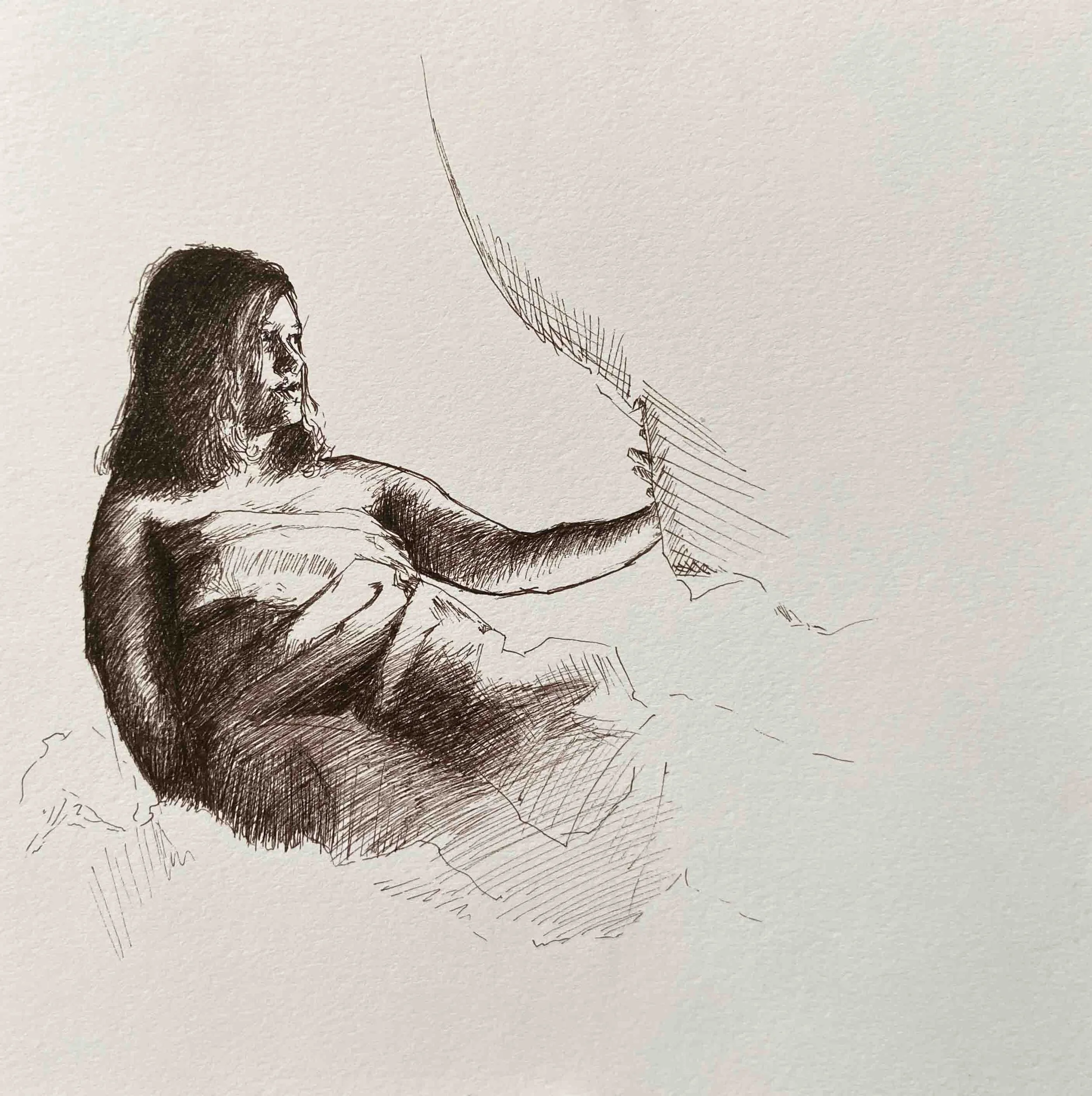 "Bather" pen and ink on paper, 8x8 inch