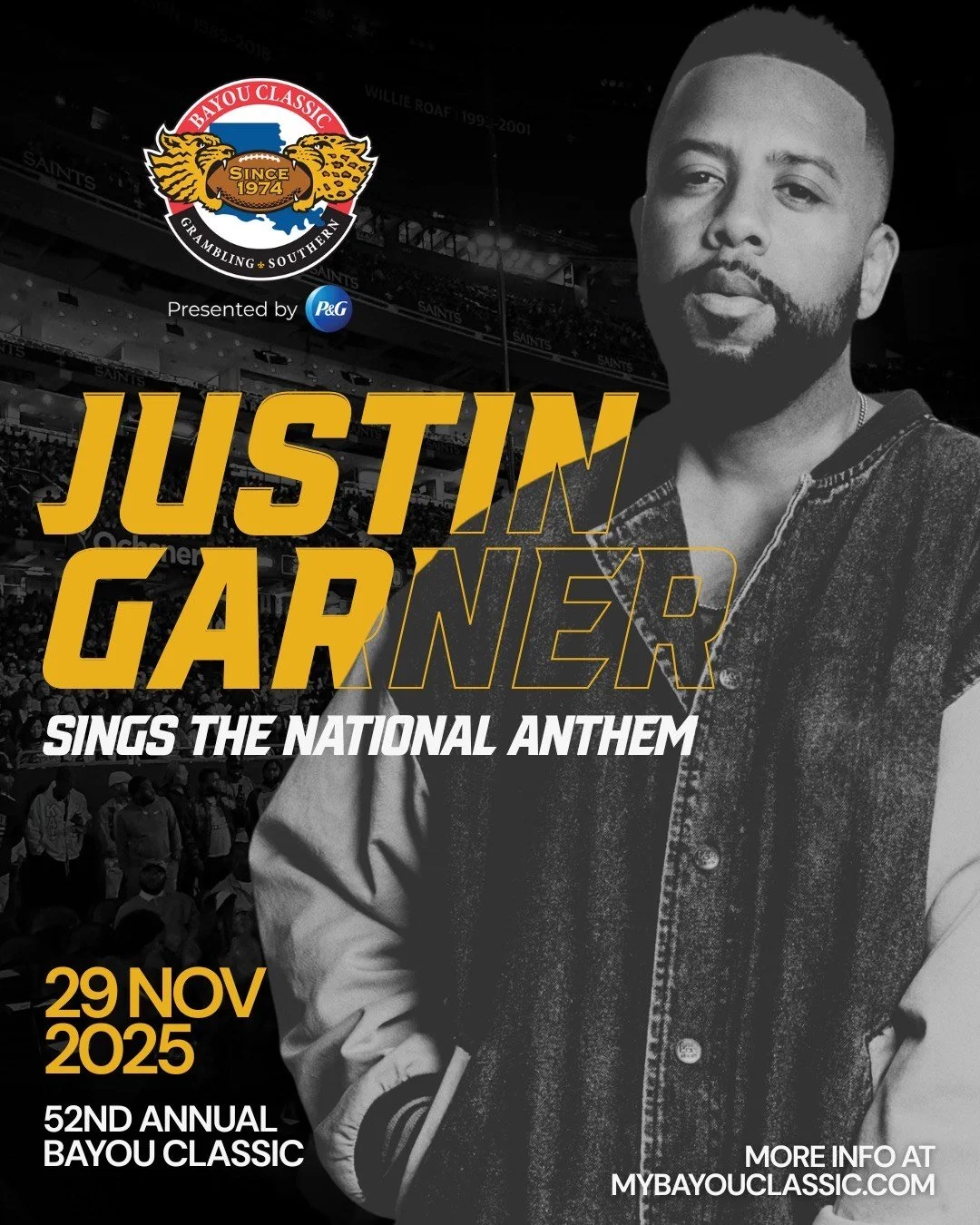 National Recording Artist Justin Garner to Perform National Anthem at 52nd Annual Bayou Classic