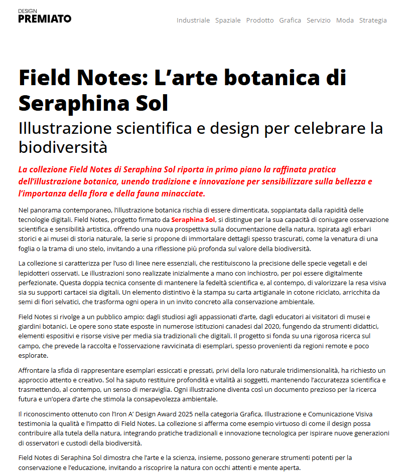 Field Notes: L’arte botanica di Seraphina Sol
Illustrazione scientifica e design per celebrare la biodiversità, 2025.