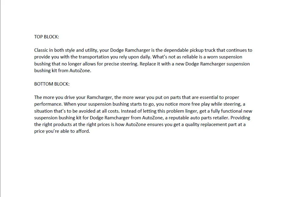 AutoZone product copy