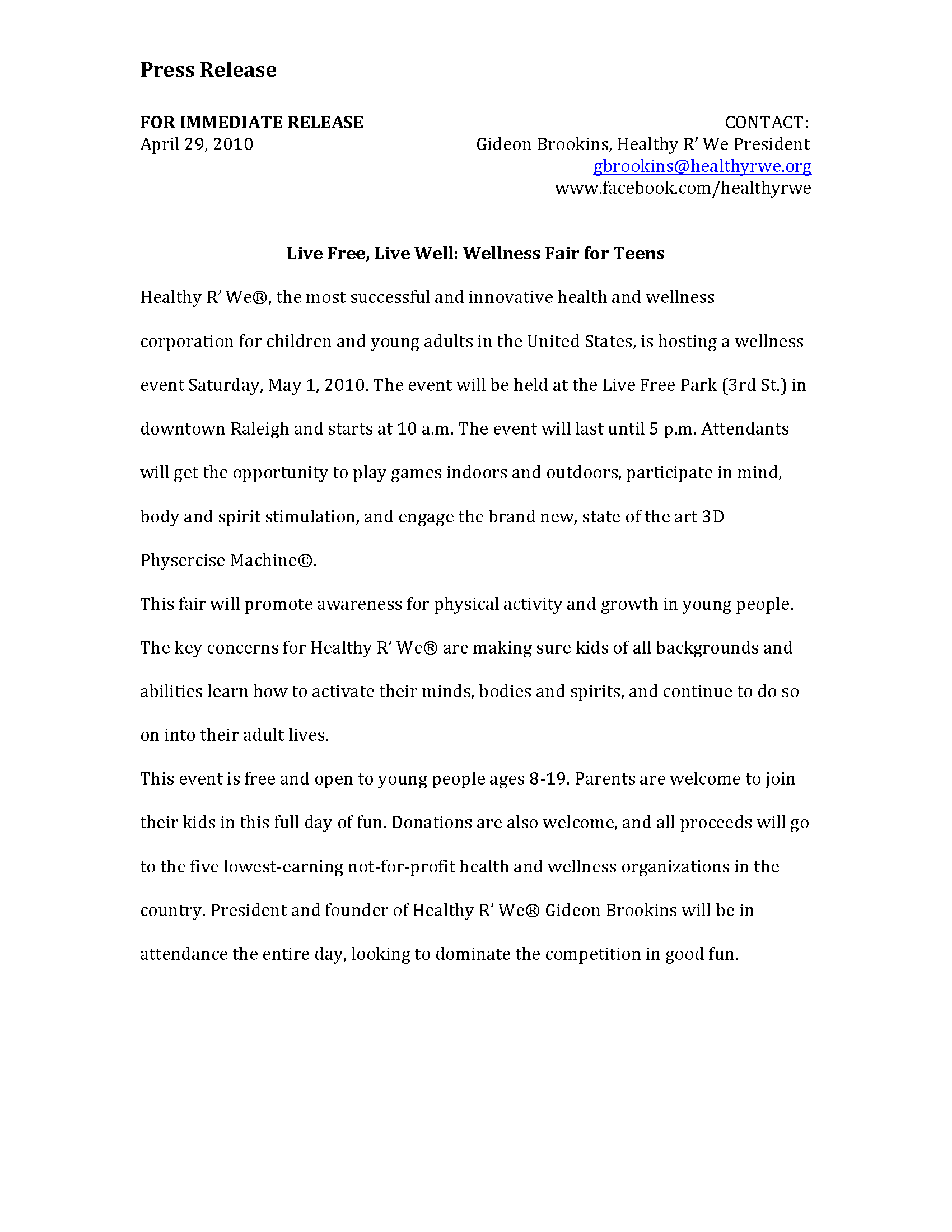 Sample Press Release