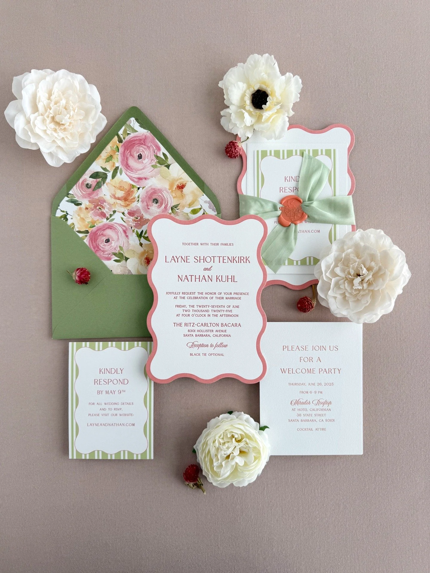 Sun-Kissed Orange, Guava, and Garden Green For L+N's Santa Barbara wedding 🍊🌿

This custom design features multi-color letterpress printing, fresh and fun shapes, and a floral liner that makes opening the envelope half the experience. For @weddingk