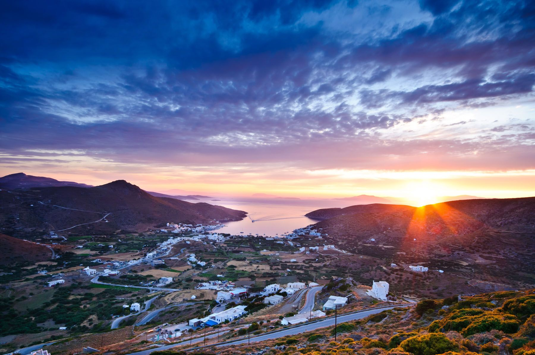 Beautiful Amorgos, Greece landscape at sunset