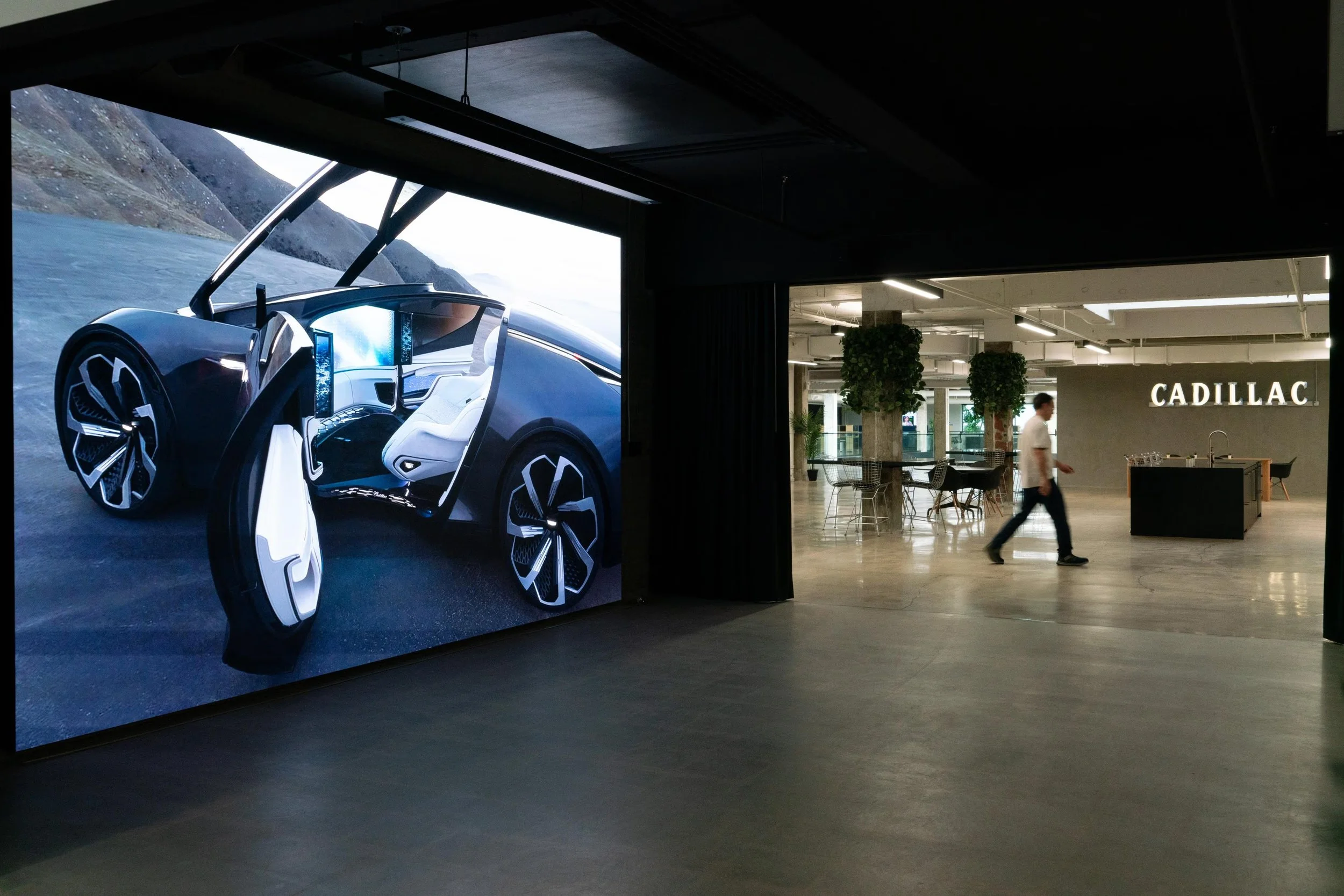 Display wall with black drapes for meetings