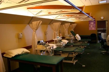 PT Tables with cantilevered curtain tracks