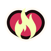 deep red heart graphic with yellow fire