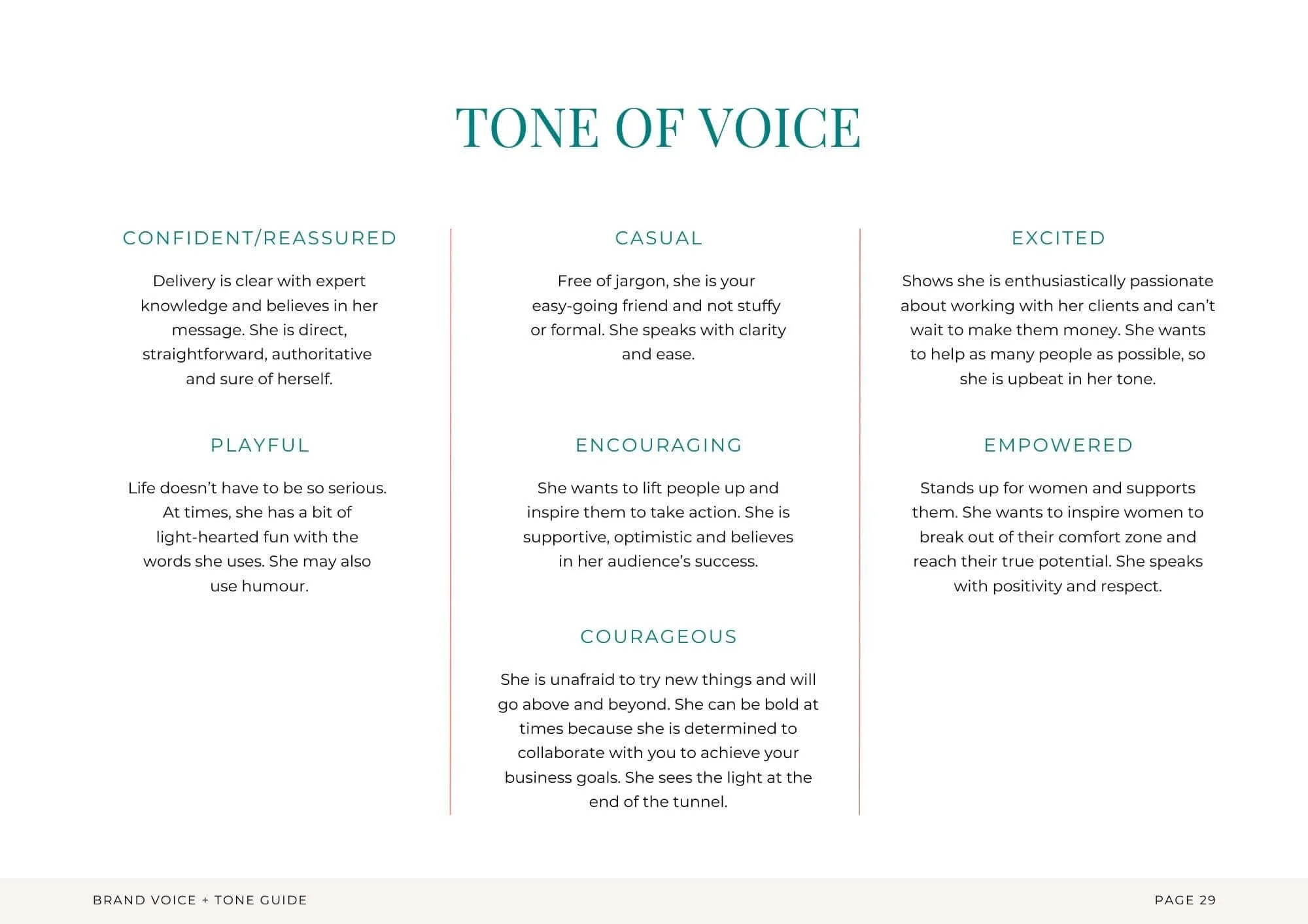 Tone of voice outline for Becc Lee Marketing as part of her brand voice and tone of voice guidelines