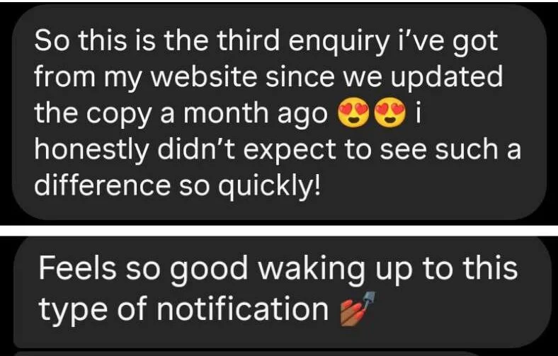 social proof from a website designer and copywriter who has worked with Sarah Marriott on website copy
