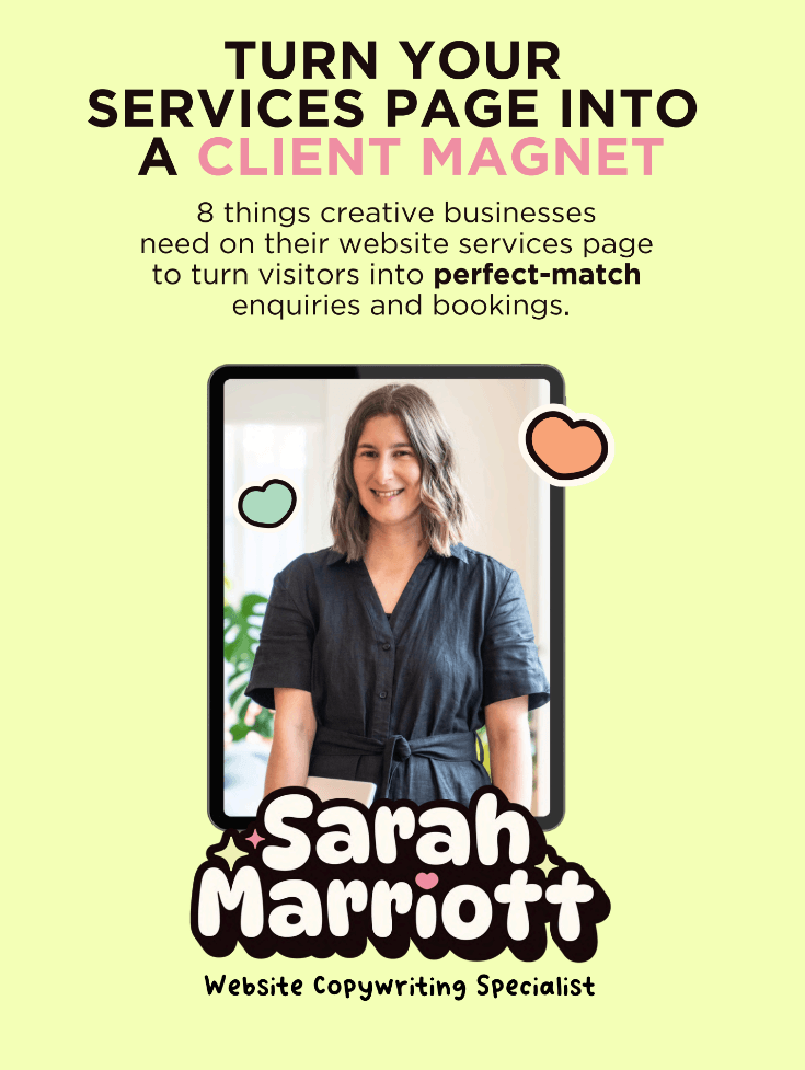 Free services page copywriting download front cover with title 'turn your services page into a client magnet'
