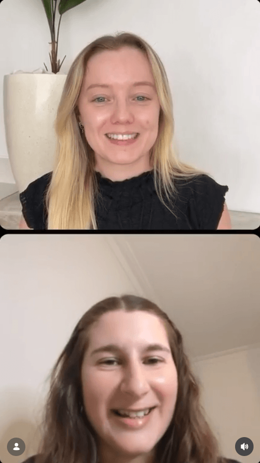 Rachel and Sarah talking to each other during an Instagram Live recording