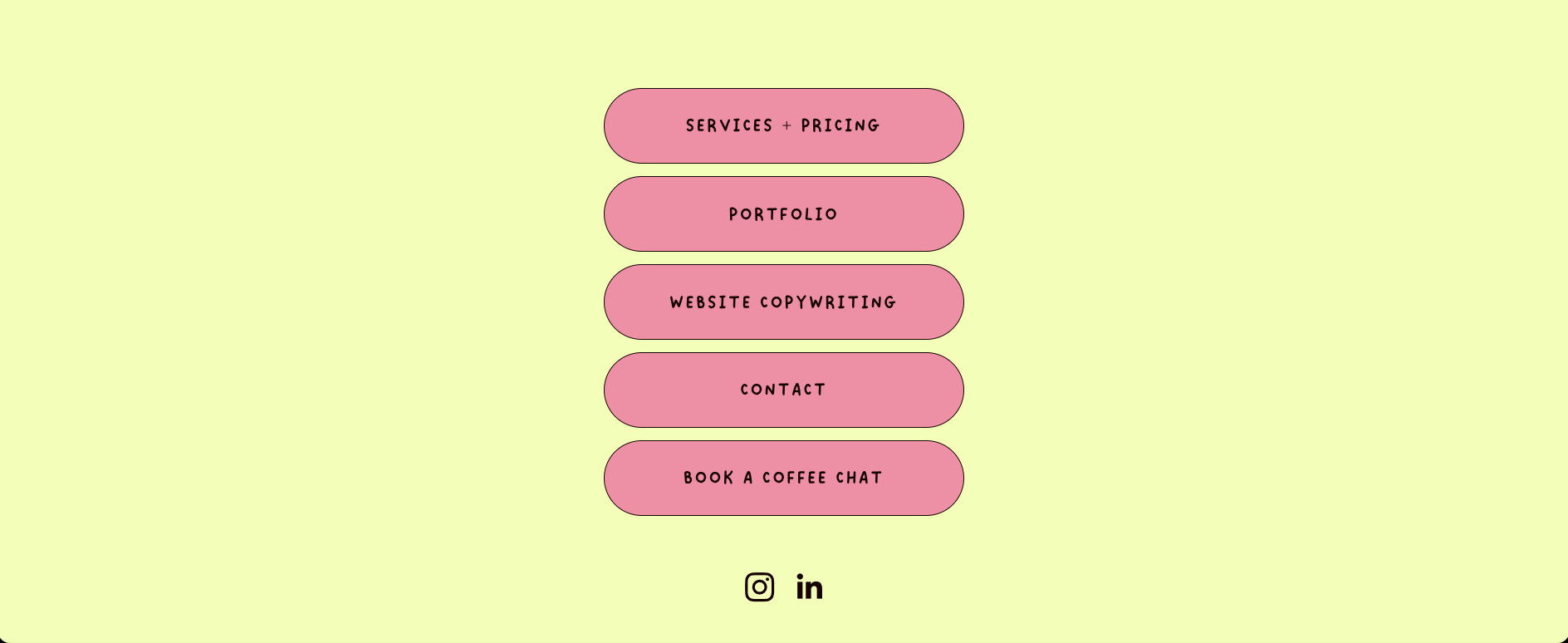 An example of a branded Squarespace links page using Sarah's brand colours of yellow, pink and black