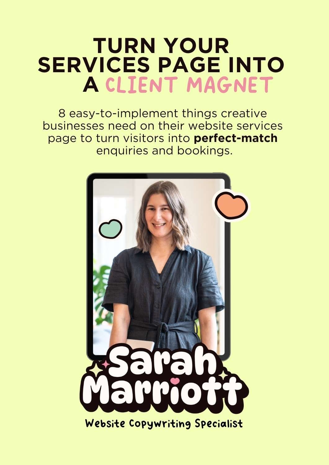 Free services page copywriting download front cover with title 'turn your services page into a client magnet'