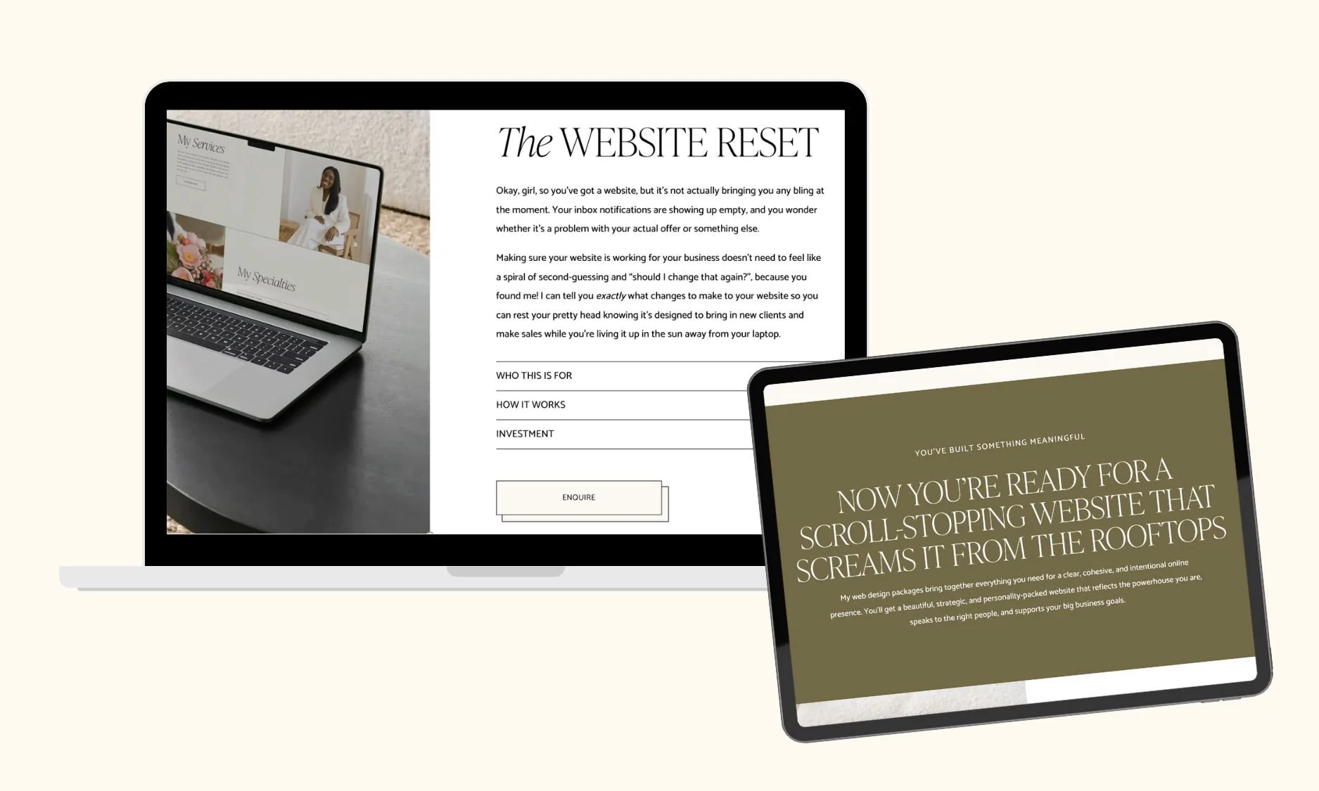 services page examples from Elisa Barnes's website showcasing the transformation she provides in her copy