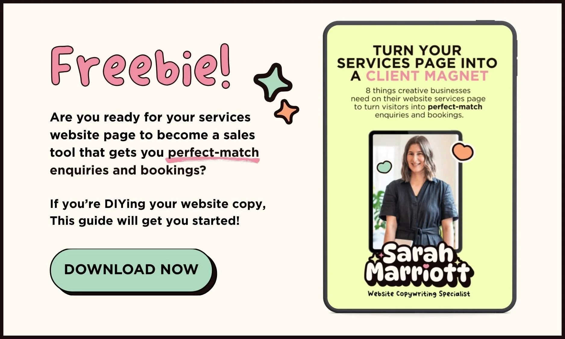 freebie download for Sarah's 'turn your services page into a client magnet' guide
