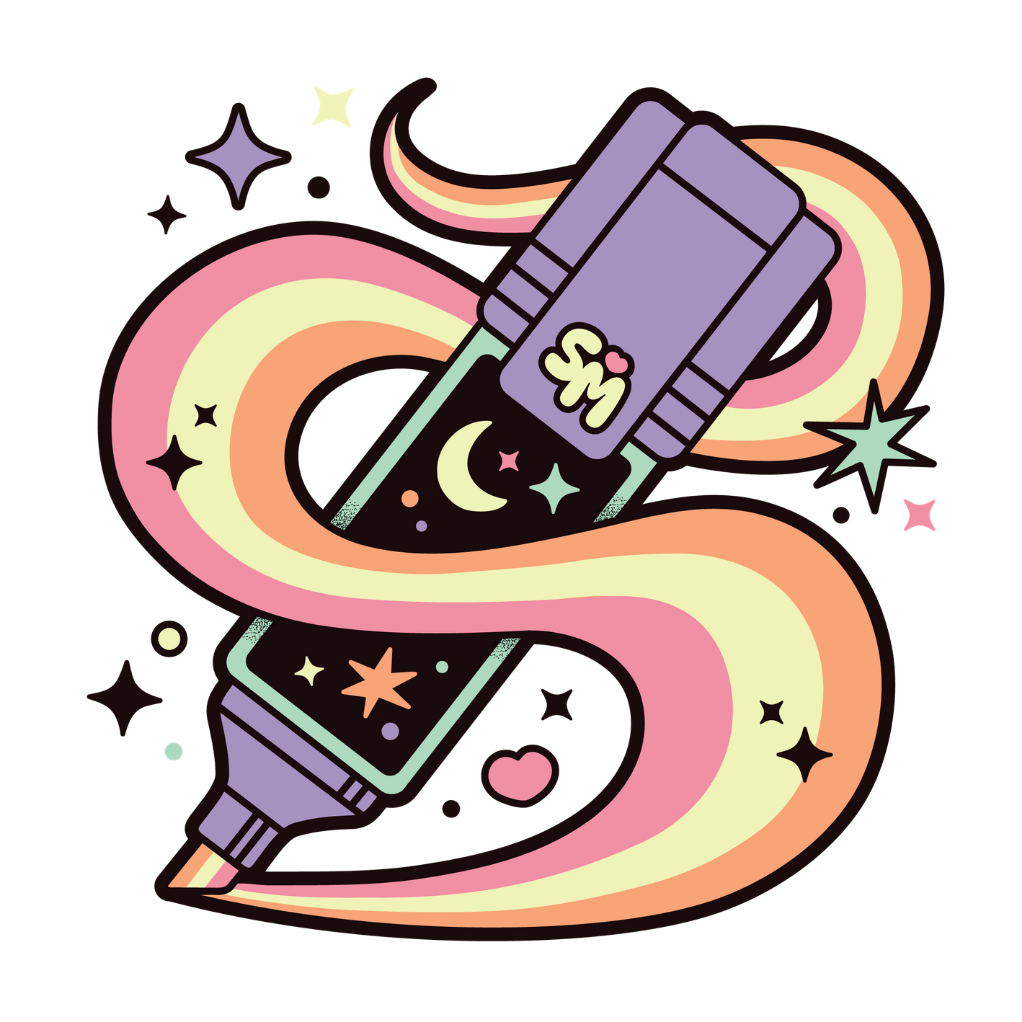 colourful illustration-style marker pen with hearts, stars, and decorations