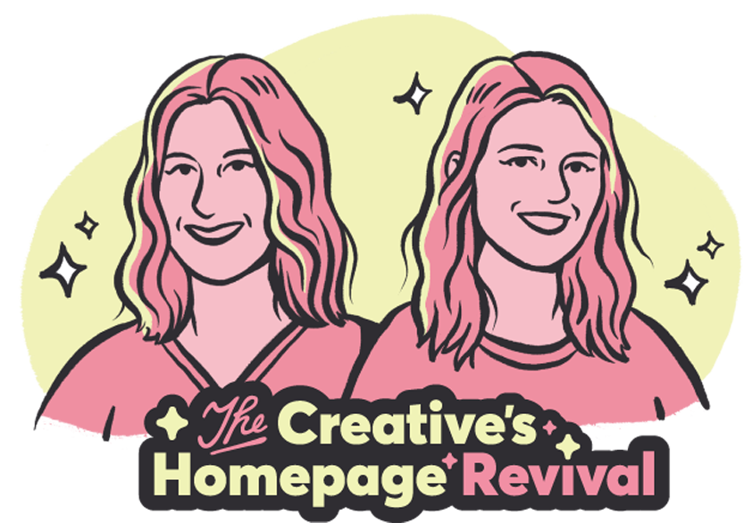 Yellow and pink Illustrative design of Sarah and Amy representing The Creative's Homepage Revival copy and branding service