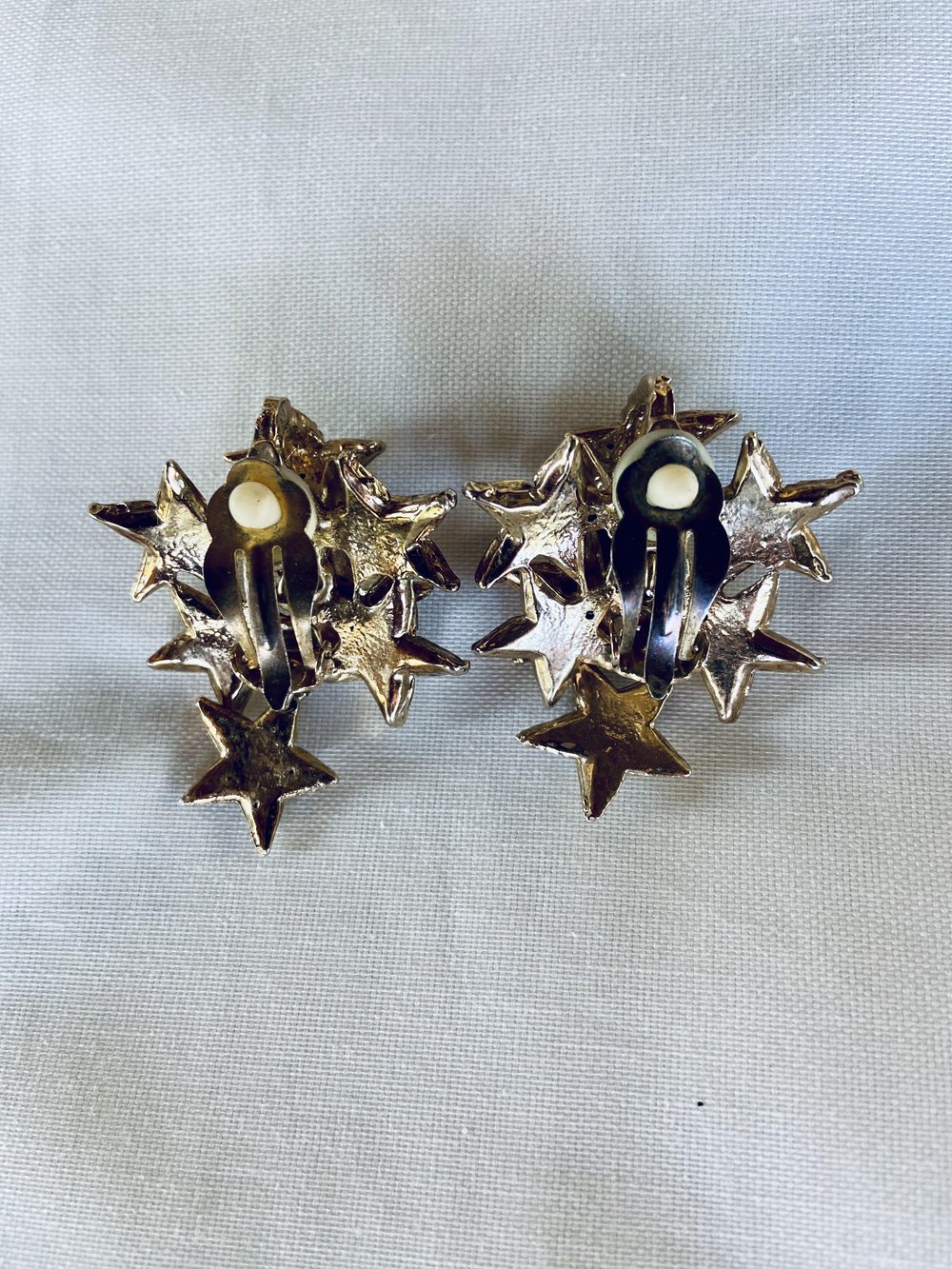 Chanel 1970s Goldtone Earrings With Large Rhinestone