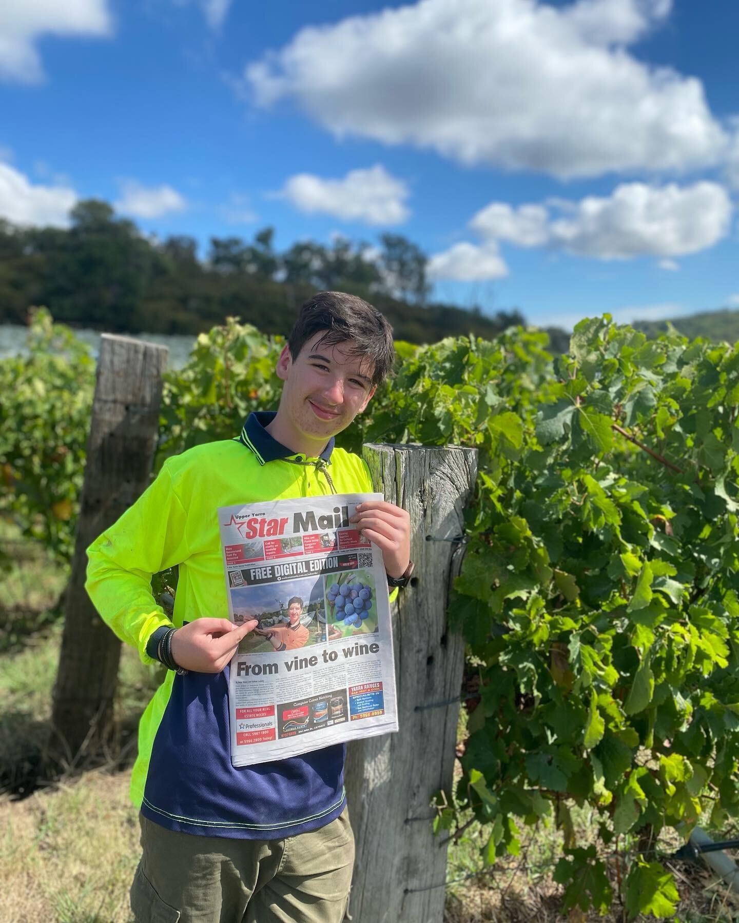 Here&rsquo;s our main man Tyler ! He&rsquo;s doing work experience here with us once a week as part of his Year 10 Wine Industry Operations certificate and managed to score the cover shot for local newspaper @starmailnews 
Great to help out and suppo