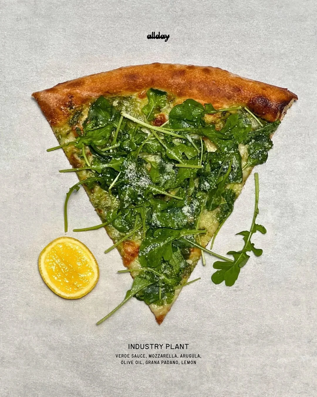 INDUSTRY PLANT

Verde Sauce, Mozzarella, Arugula, Olive Oil, Grana Padano, Lemon

Available Daily at Hyde Park