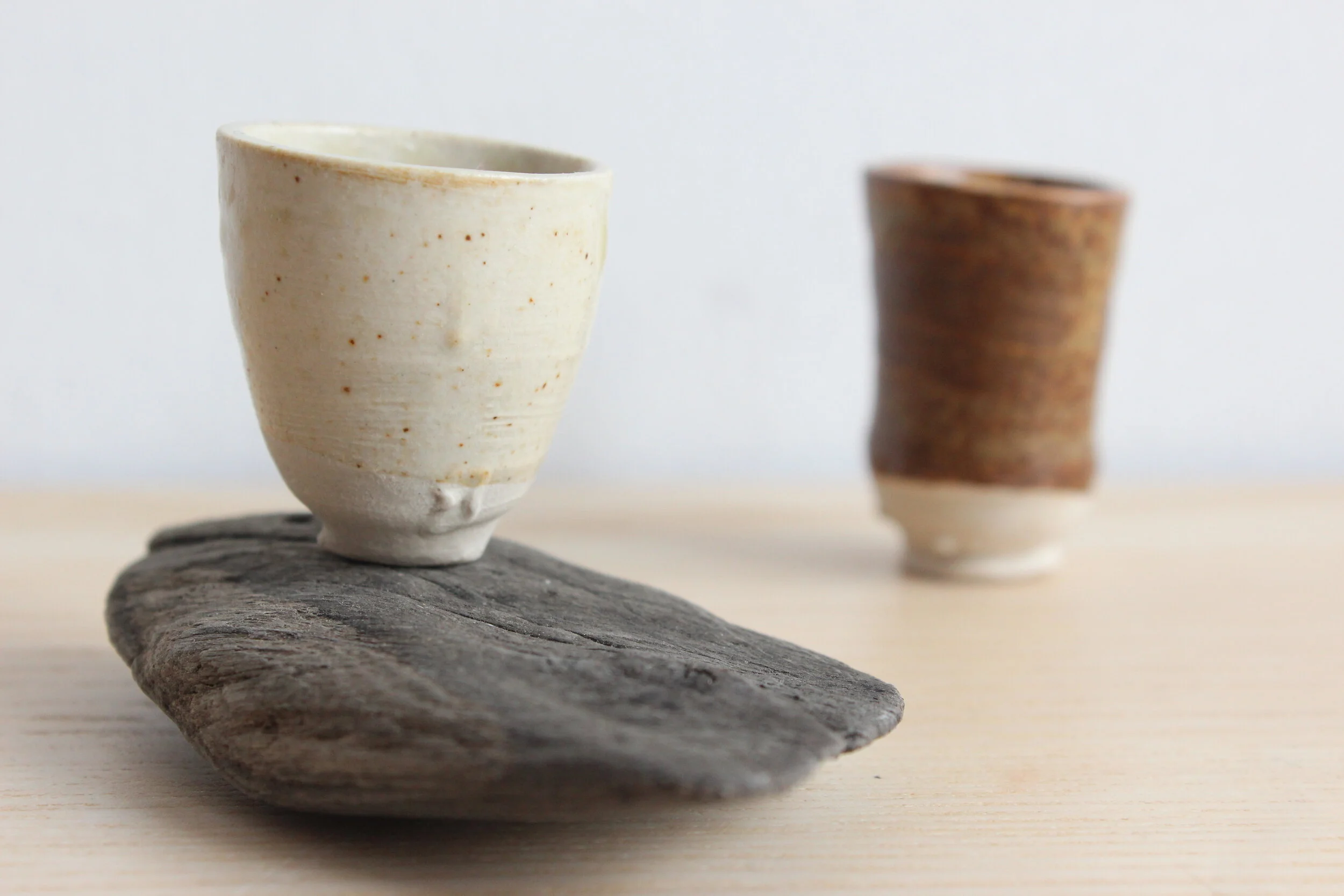Ash Glazed Shot Glasses, White Stoneware.