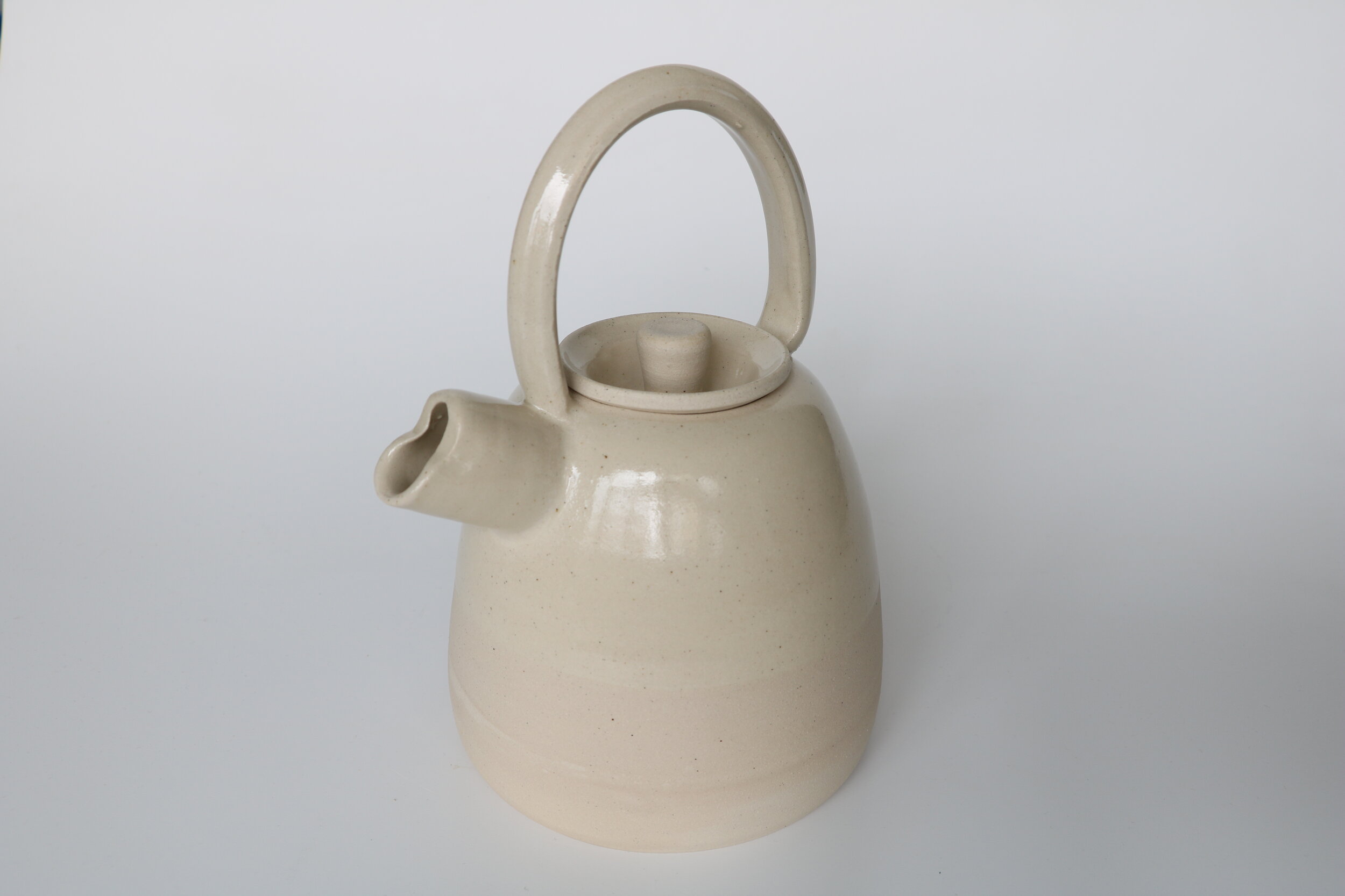 Teapot with Concave Spout, White Stoneware.