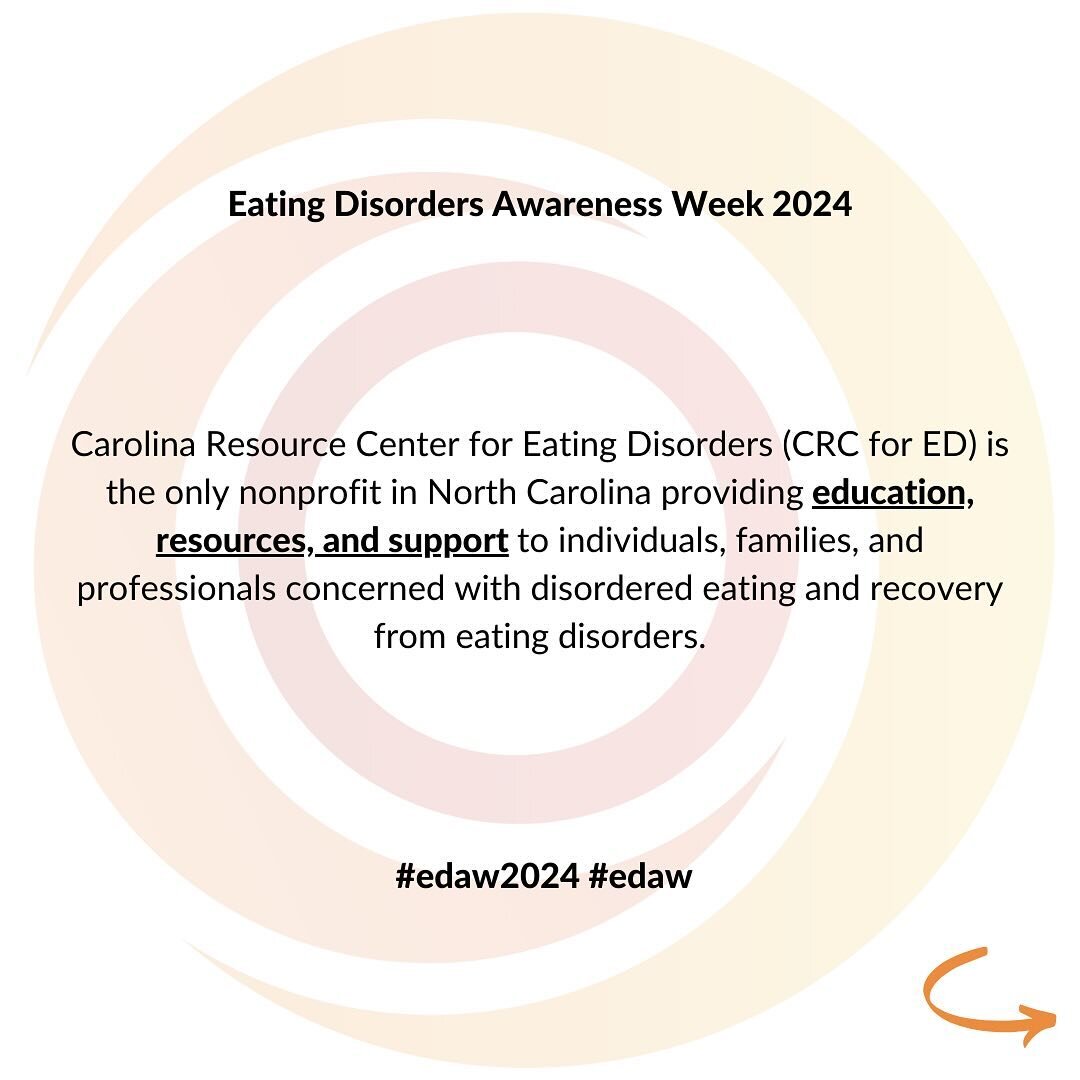 It&rsquo;s Eating Disorder Awareness Week 2024 🪷

We appreciate the work of the Carolina Resource Center for Eating Disorders @crcfored . Swipe through for resources, education and support. 

#edaw #edaw2034 #healingincommunity