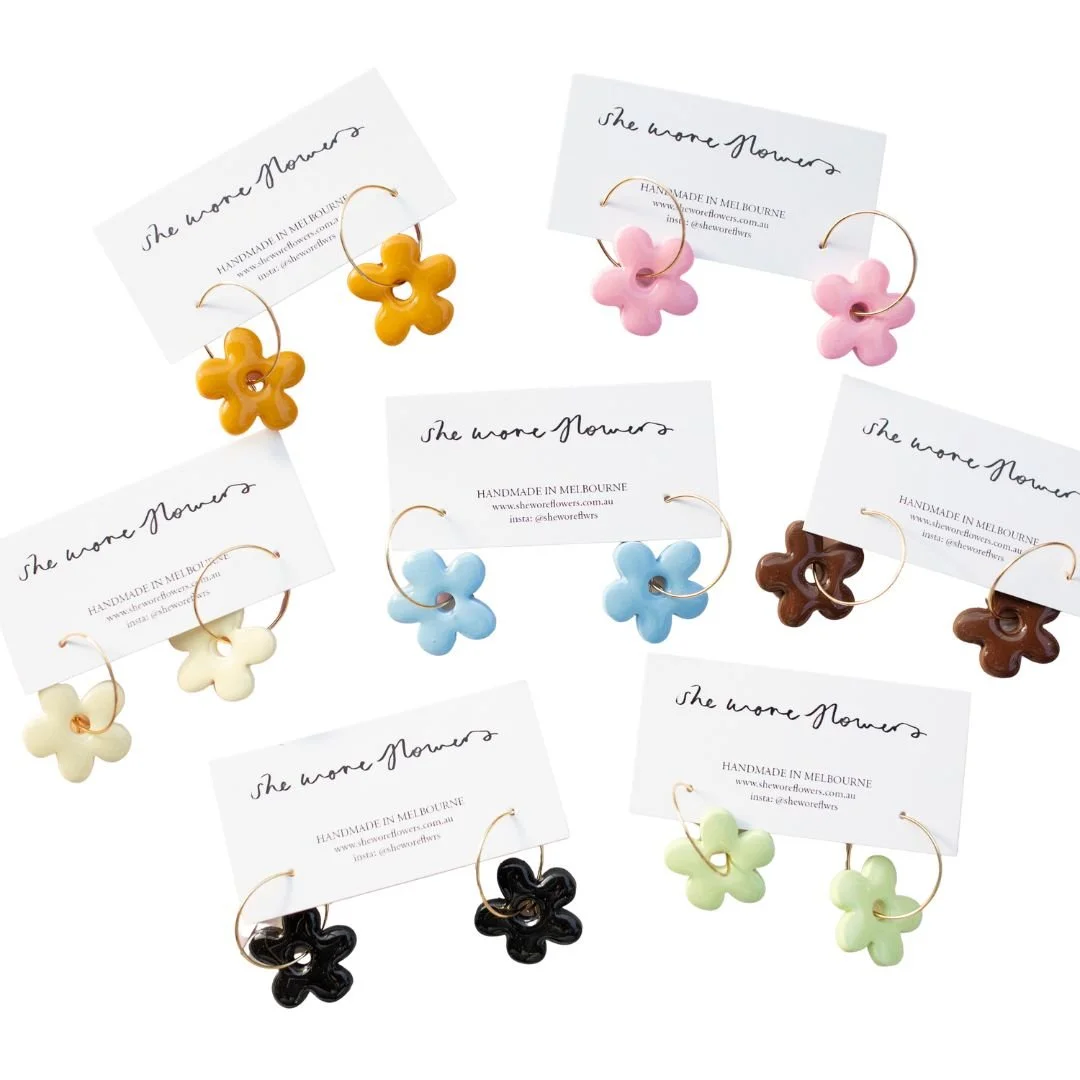 Glossy Flower Hoop Dangles