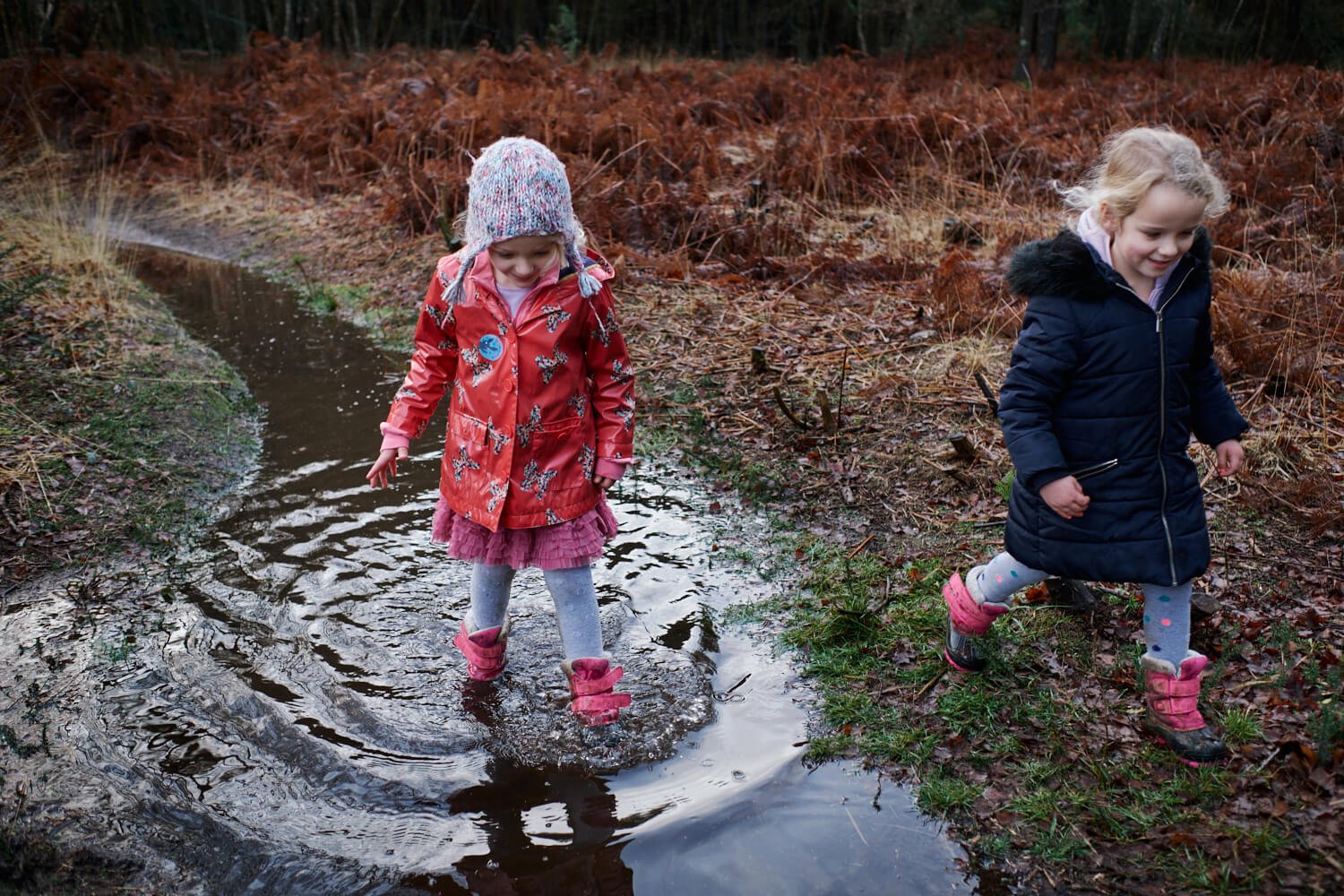 2 Hour Family Portrait Session 4 - child standing in a puddle in the forest