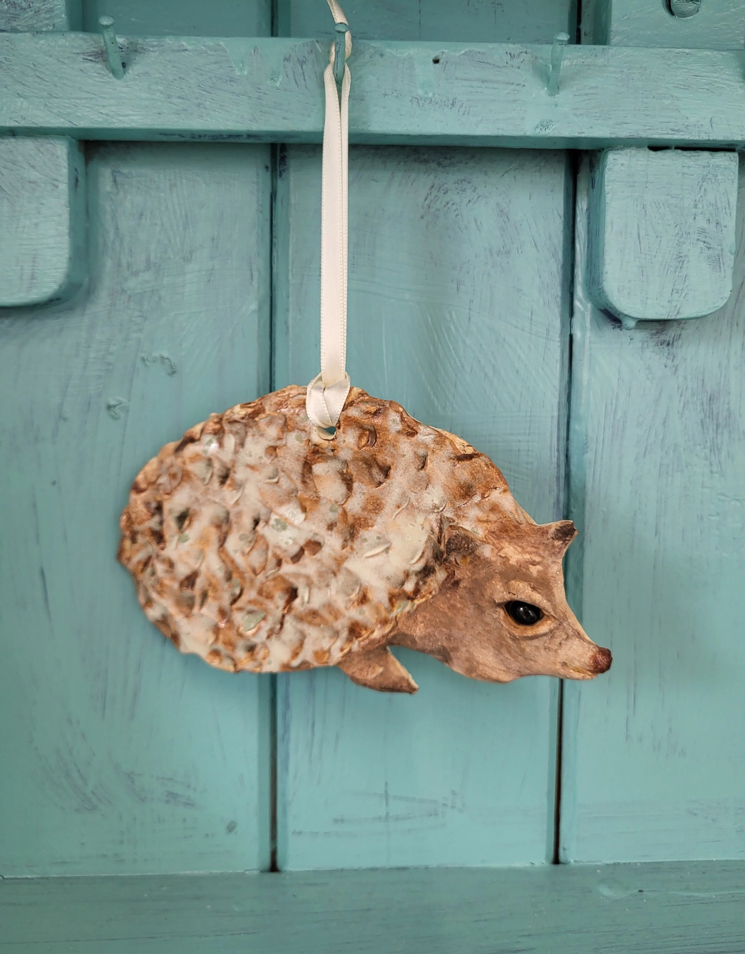 Hedgehog hanging ceramic charm