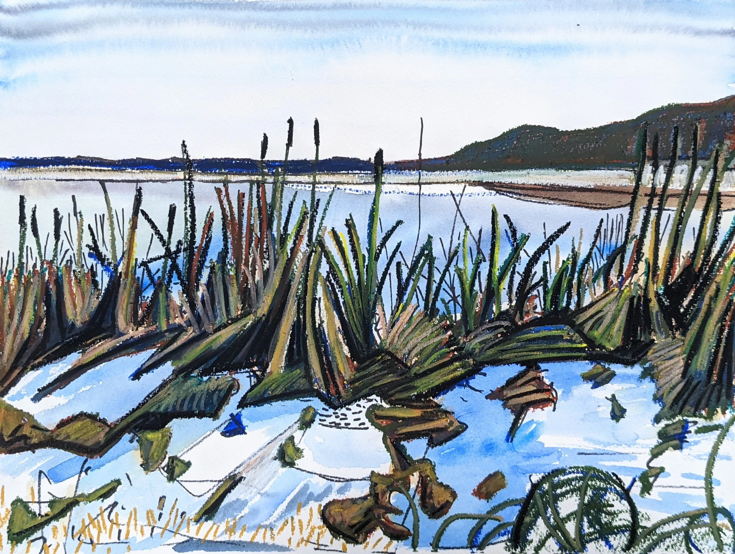 "Dragging", 12" x 16", watercolor and pastel on paper