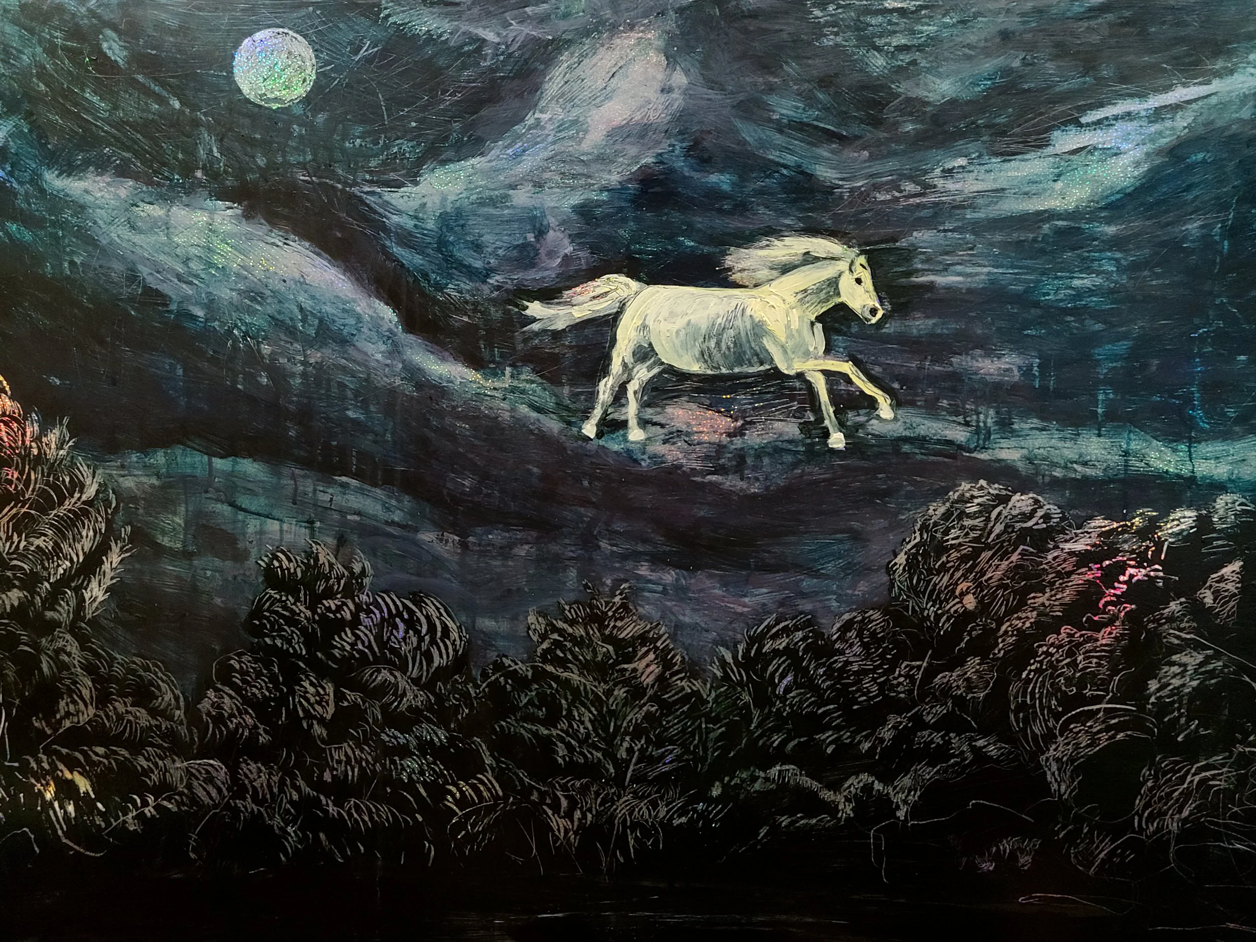 "Free to Dream", 28" x 45", acrlyic on holographic paper