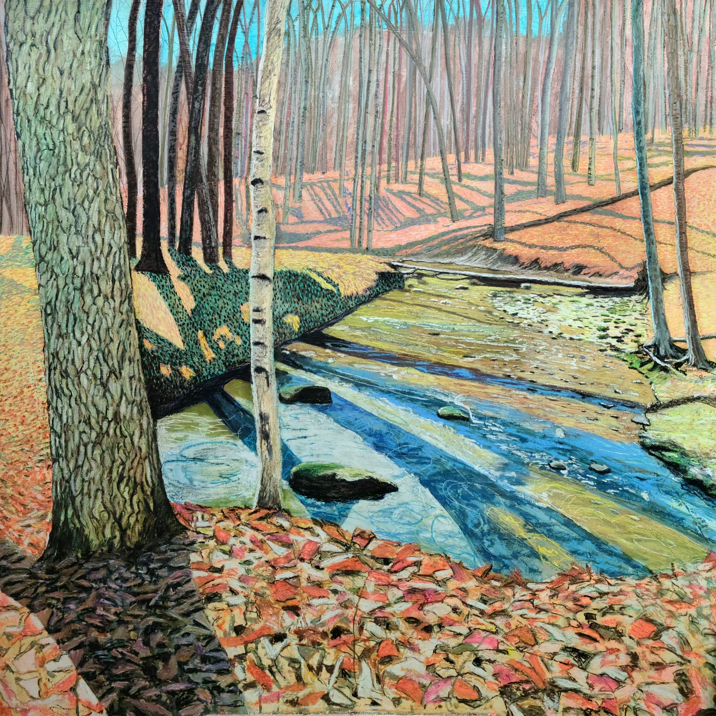 "Spring Leaves", 46" x 46", acrylic and pastel on panel