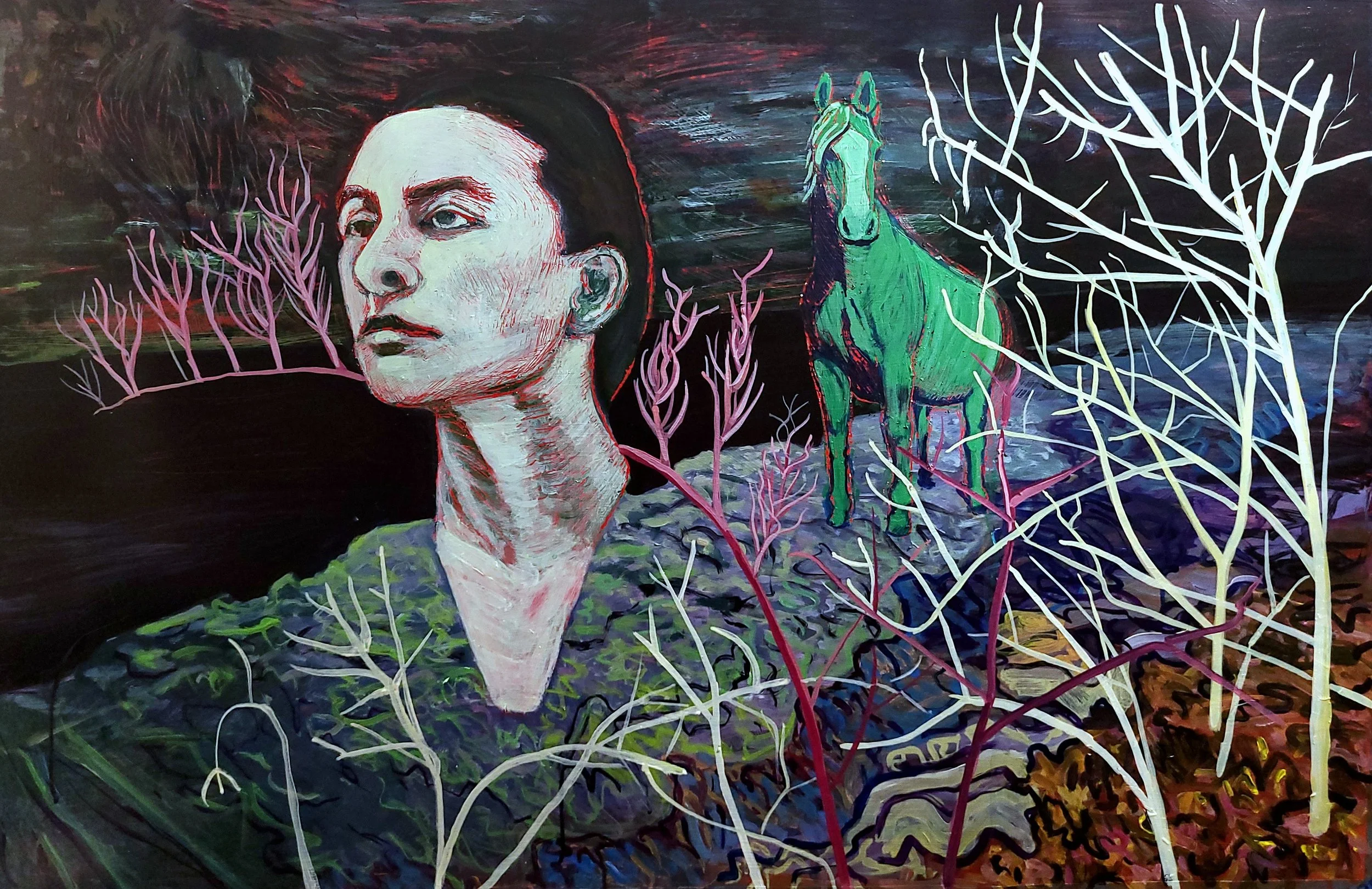 "At night, I feel a feel a deep love for Georgia O'Keeffe. I let that light, that bone dryness find me, taking away the alone.", 44" x 52", acrylic on paper