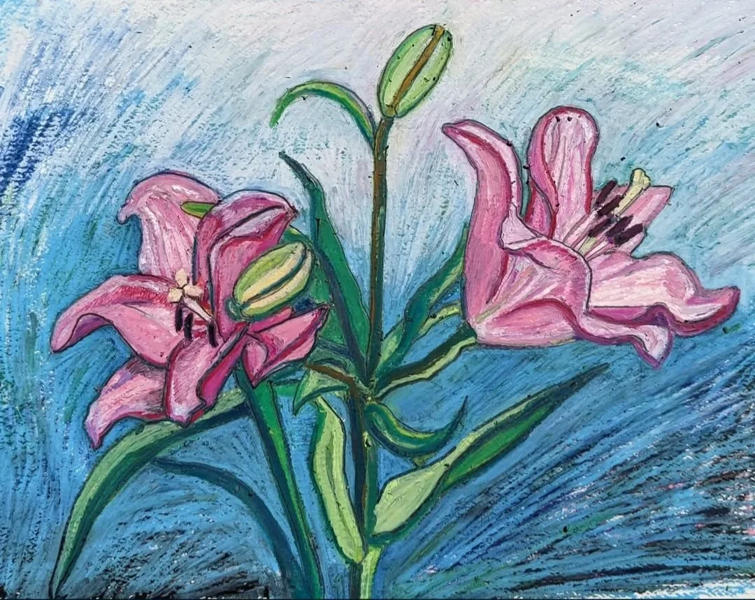"Lilies", 11" x 15", oil pastel on paper