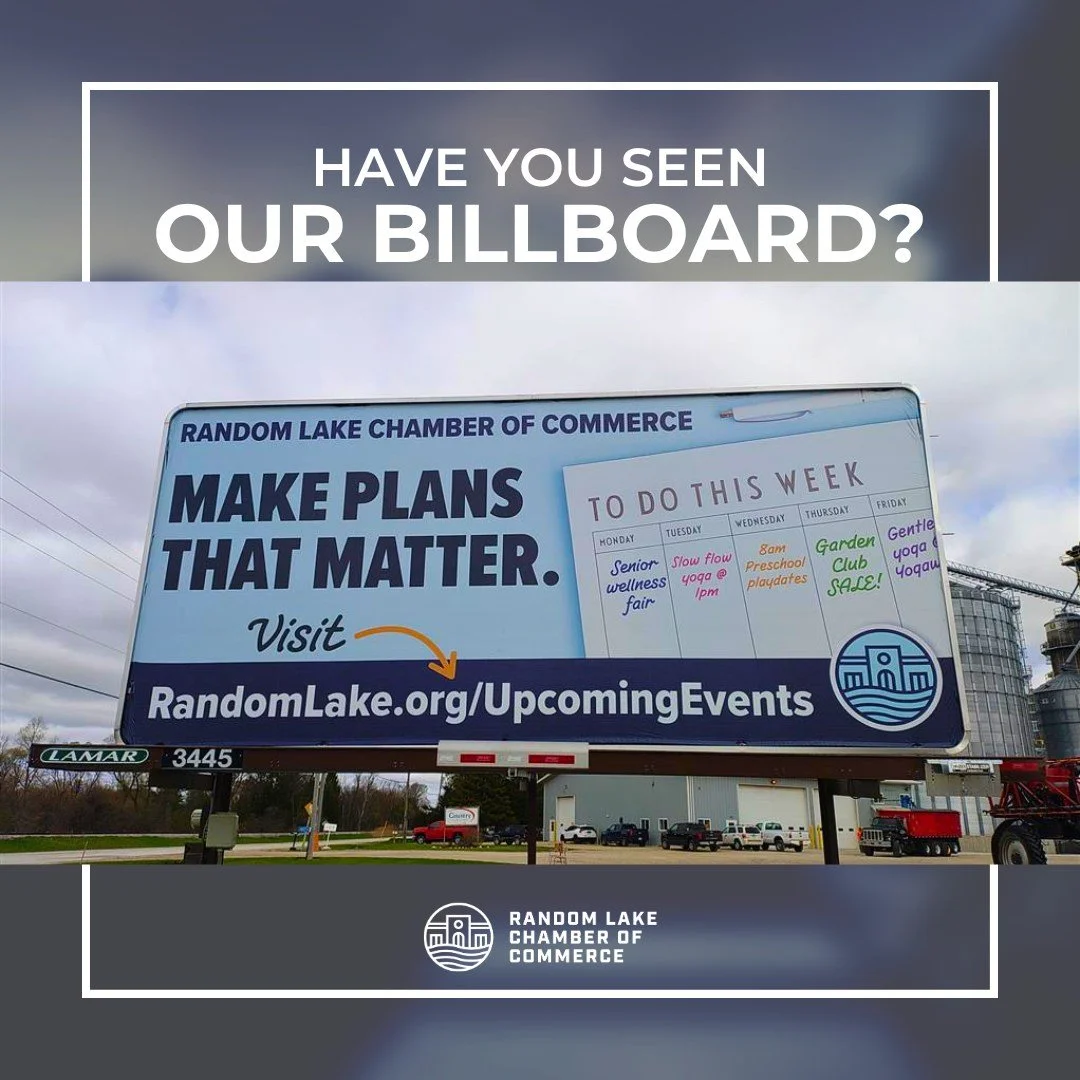 👀 Have you seen our billboard?!

As you head into Random Lake on County Road K, keep an eye out for the Random Lake Chamber of Commerce billboard&mdash;your quick snapshot of what&rsquo;s happening around town! 🎉

From local events and community ha