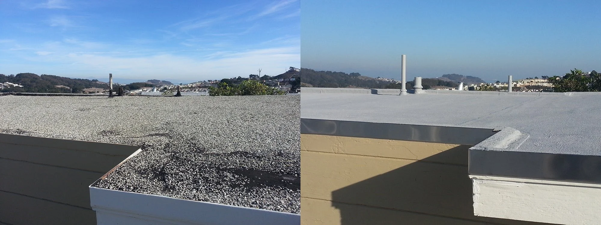 Before and after of old roof to Sure Secure Hybrid flat roof