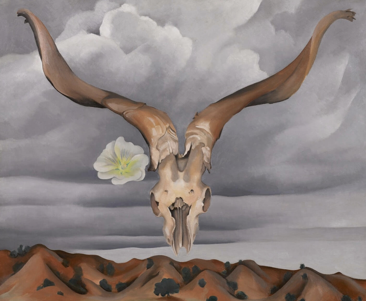 Georgia O'Keeffe, Ram's Head with Hollyhock, 1935, Oil on Canvas