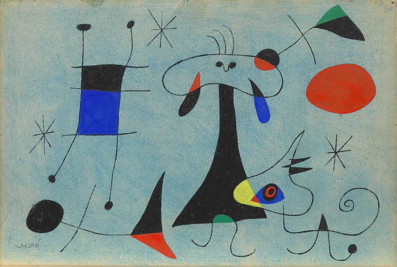 Miró, Figure, Dog, Birds, 1946