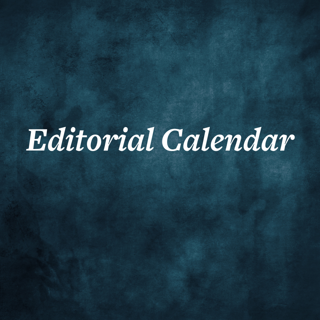 "Editorial Calendar" text on textured blue background
