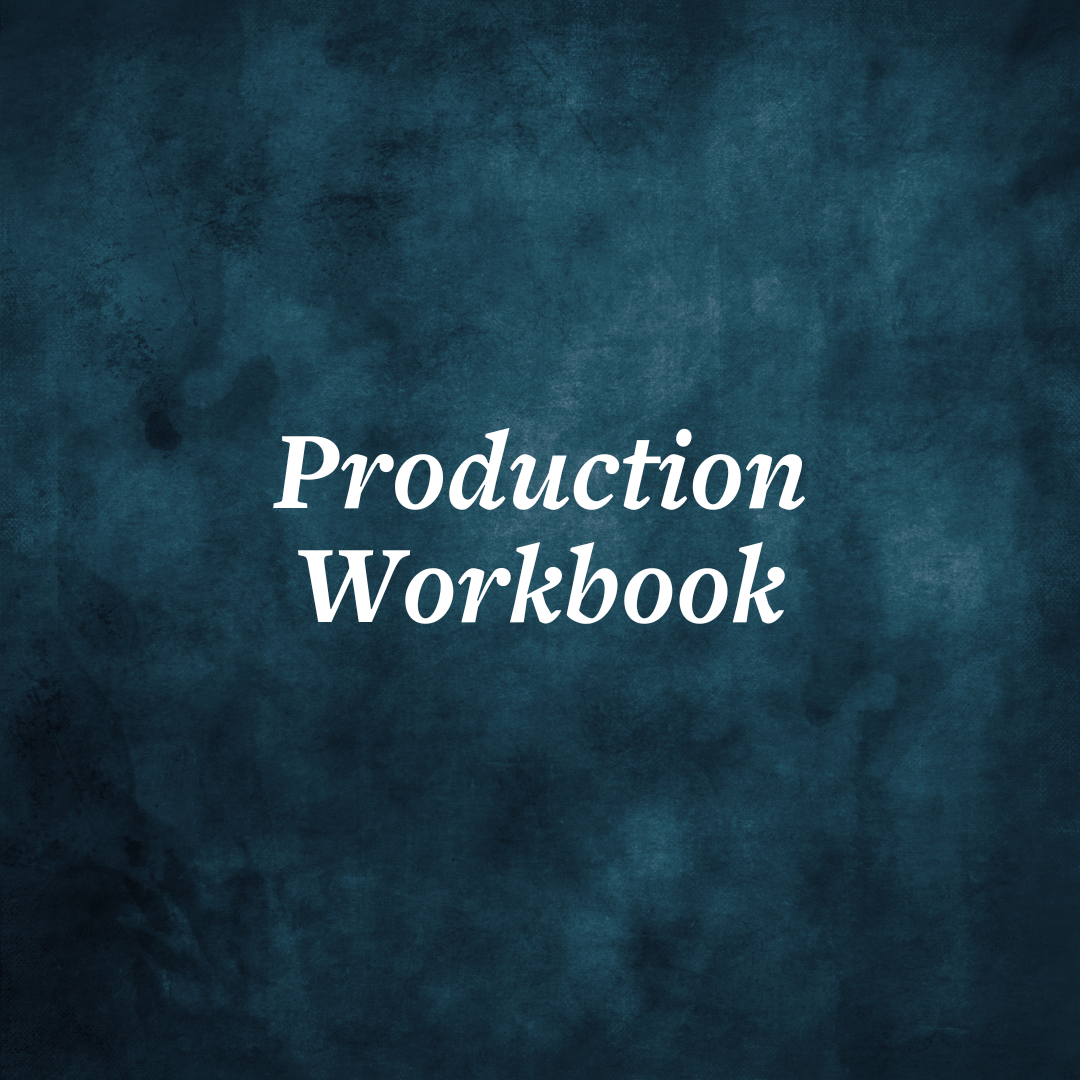 Dark textured background with the text "Production Workbook" in white font
