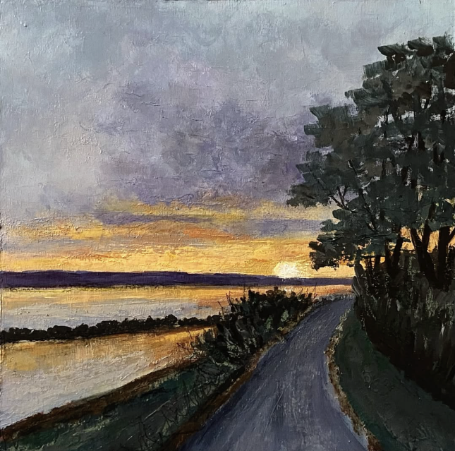 Painting of sunset over the Hudson river