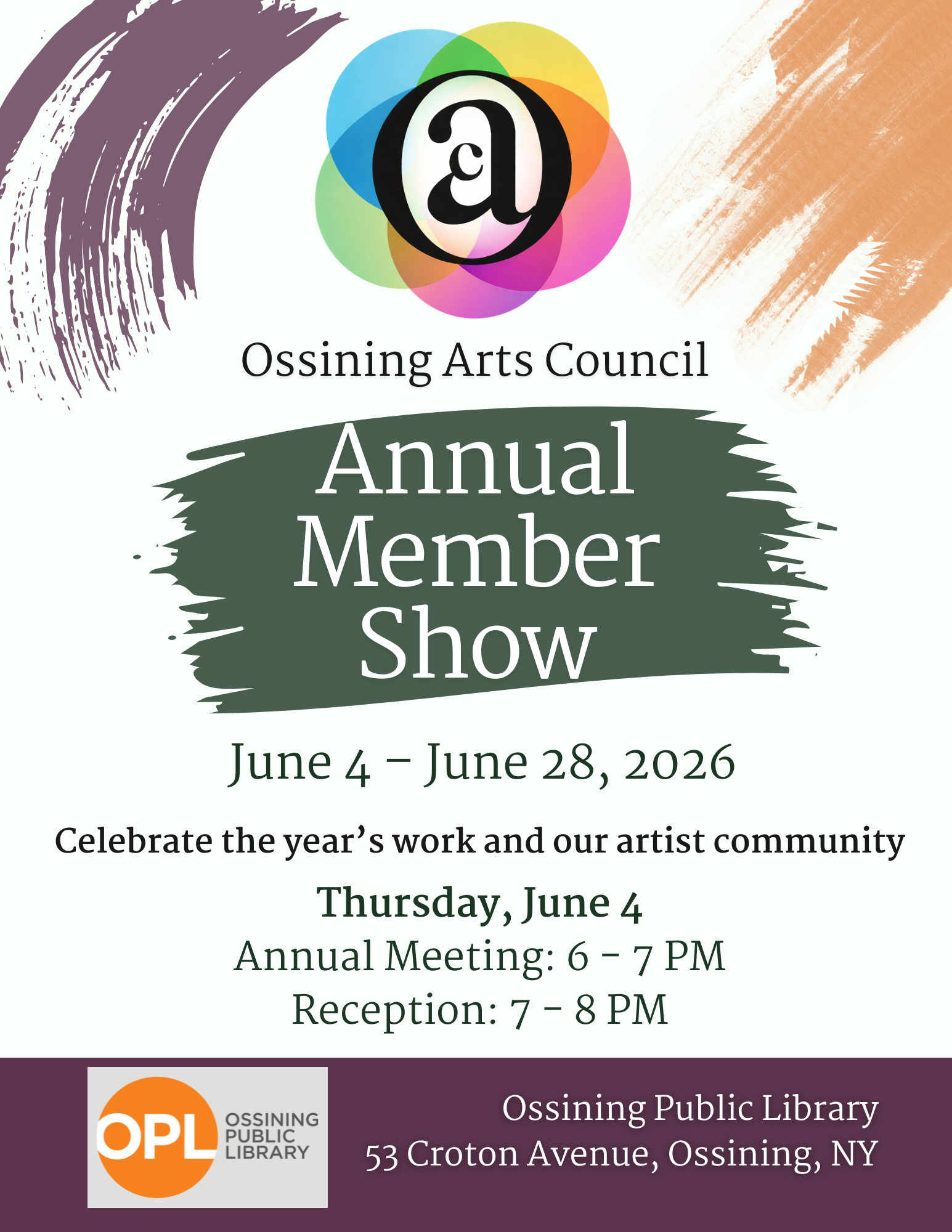 2026 Ossining Arts Council Annual Member Show Flyer June 4 to June 28