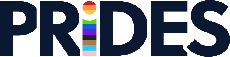 PRIDES logo with the letter 'i' stylized with pride colors in stripes.