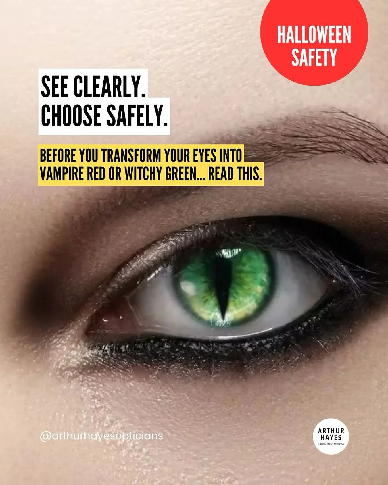 Thinking of wearing costume or coloured contact lenses for a night out, a themed event, or Halloween? Before you transform your eyes into vampire red or witchy green… read this.
Costume lenses aren’t just an accessory — they are m
