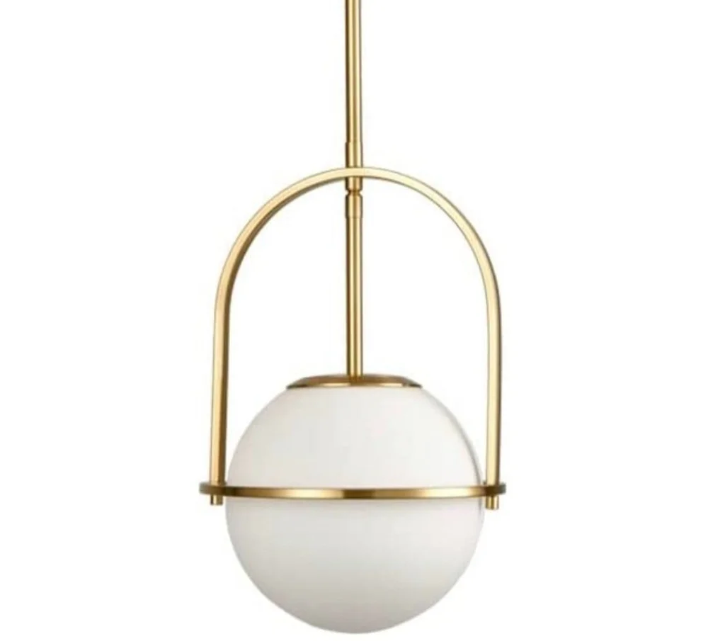 Modern Brass Pendant Light Fixture for Kitchen Island with Globe Milk White Glass Shade