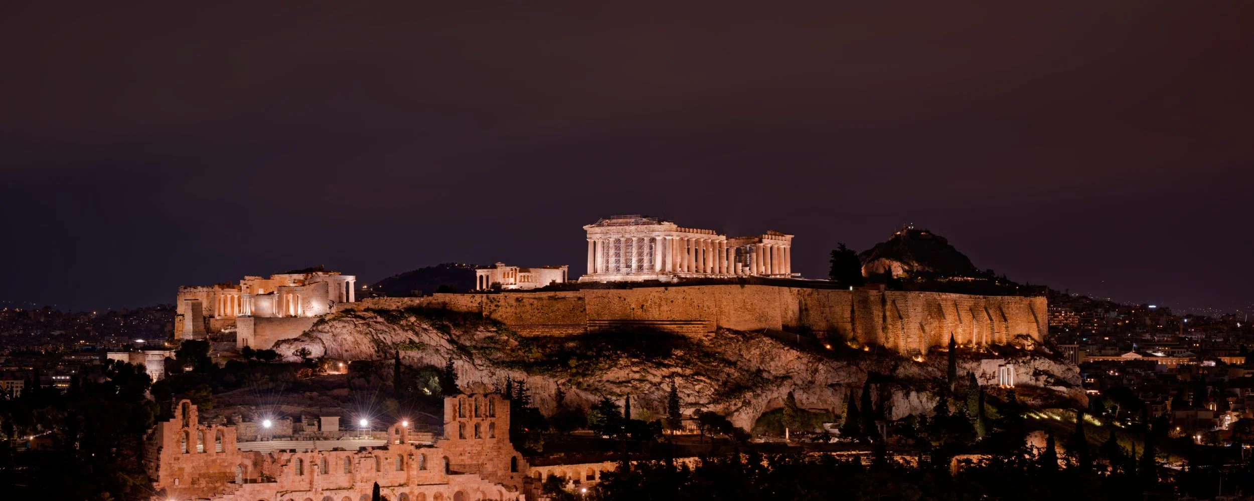 Acropolis night panorama, Athens, Greece.  Photograph by Douglas Seigars.